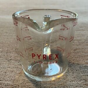 Vintage Pyrex 1 Cup Liquid Measuring Cup 8oz Red Lettering 508 Glass Kitchenware
